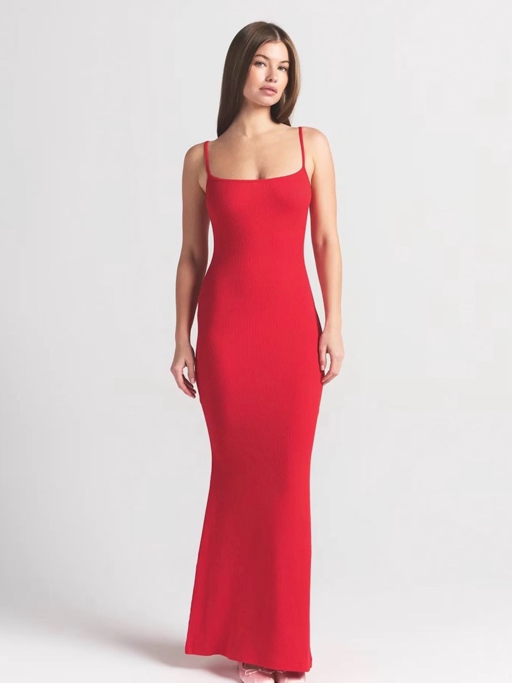 SKIMS Soft Lounge Long Slip Dress – Fiery Red/Scarlet – Size XS